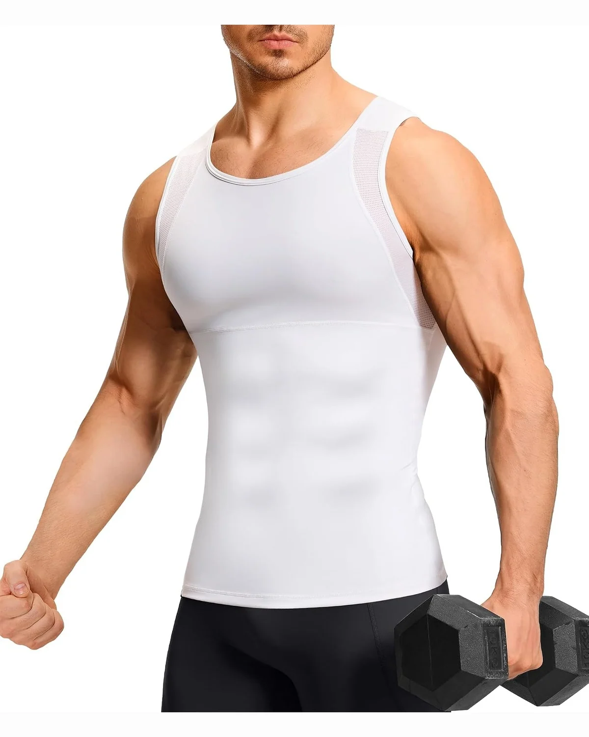 Mesh Panel Tank, White, L