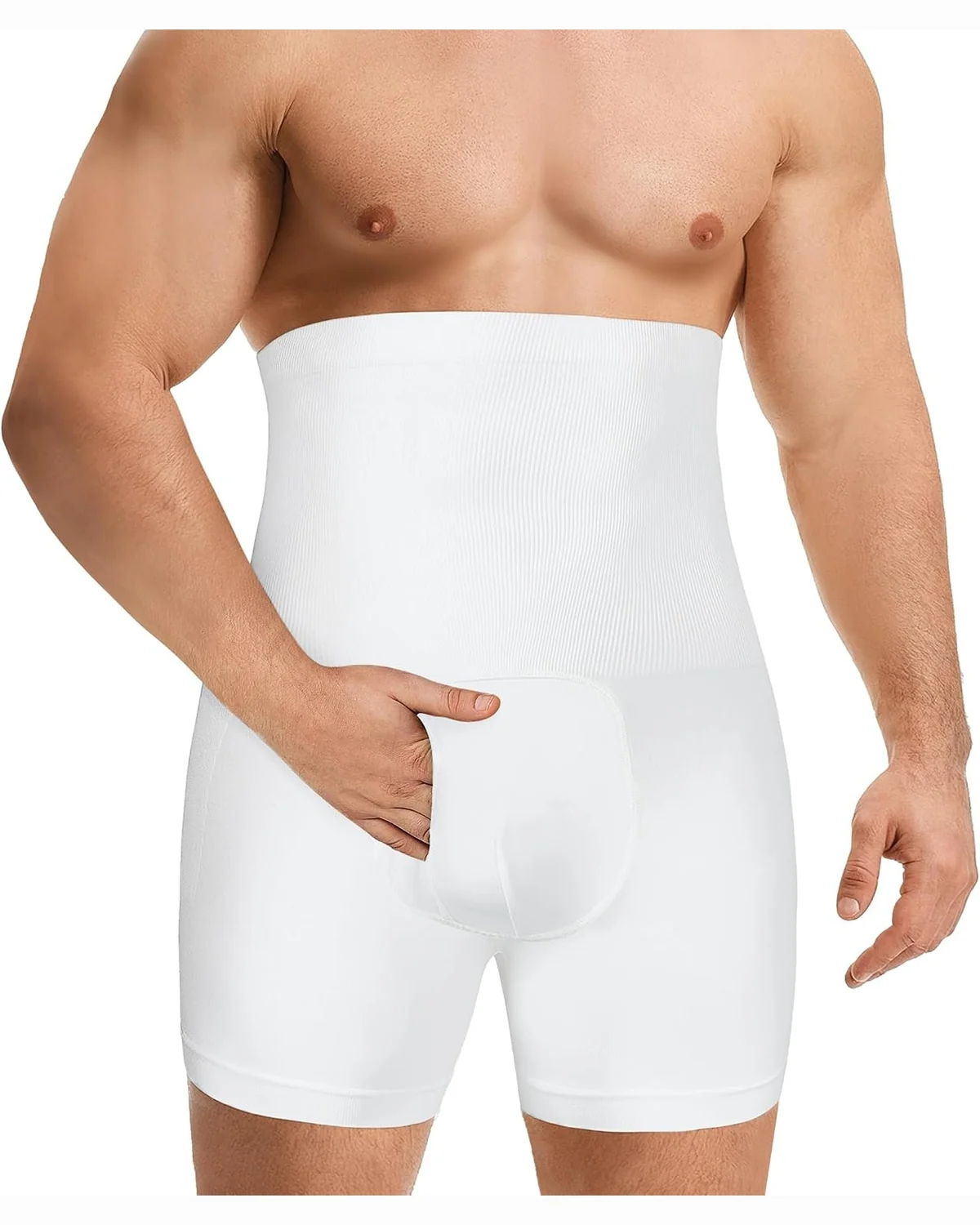 Ribbed Shorts with Fly, White, 4XL