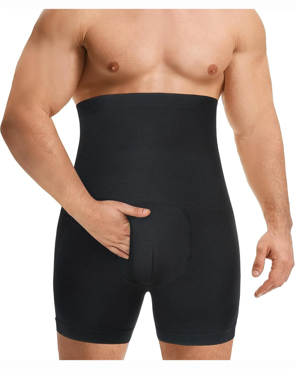 Ribbed Shorts with Fly, Black, 2XL