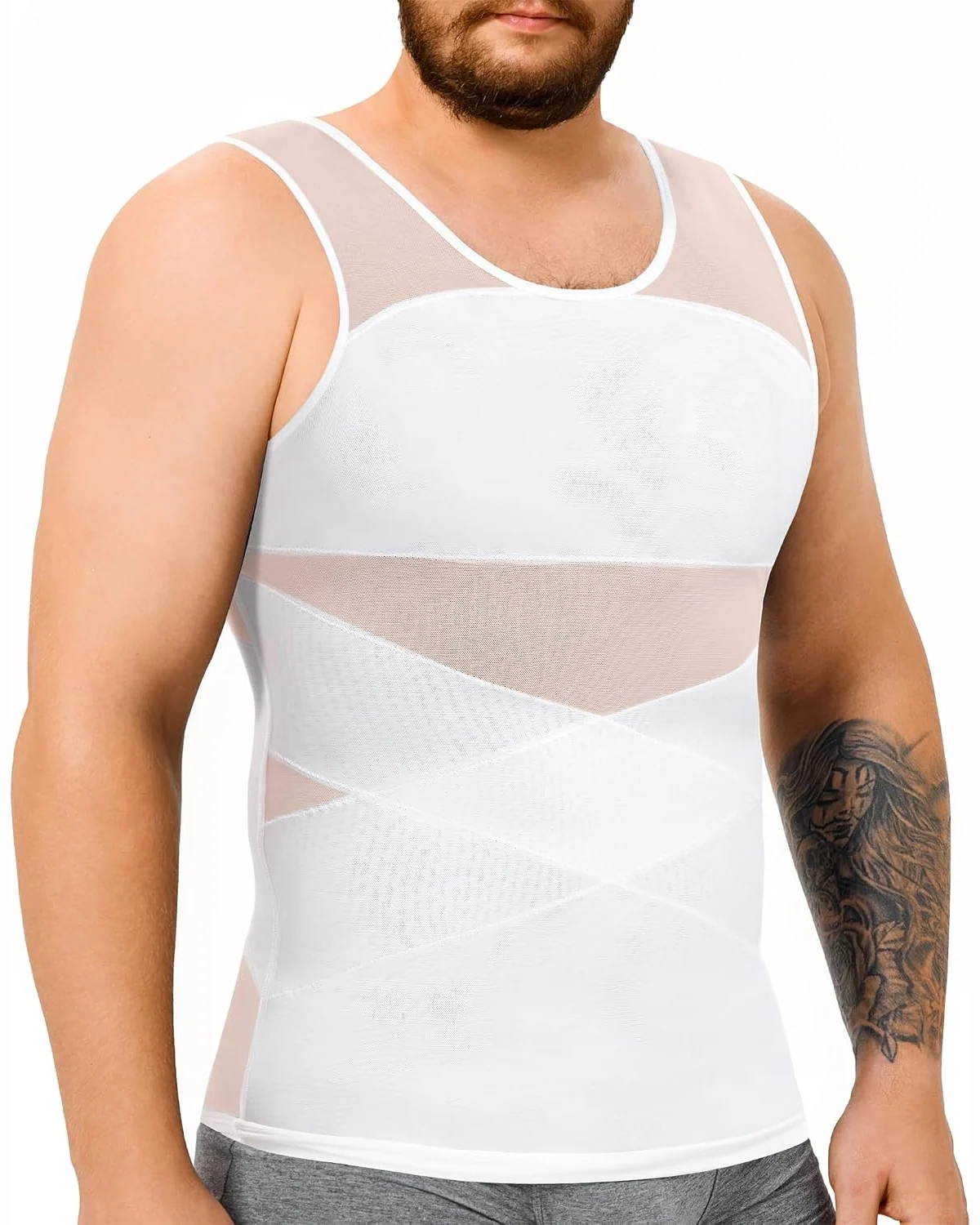 Criss-Cross Panel Tank, White, XL
