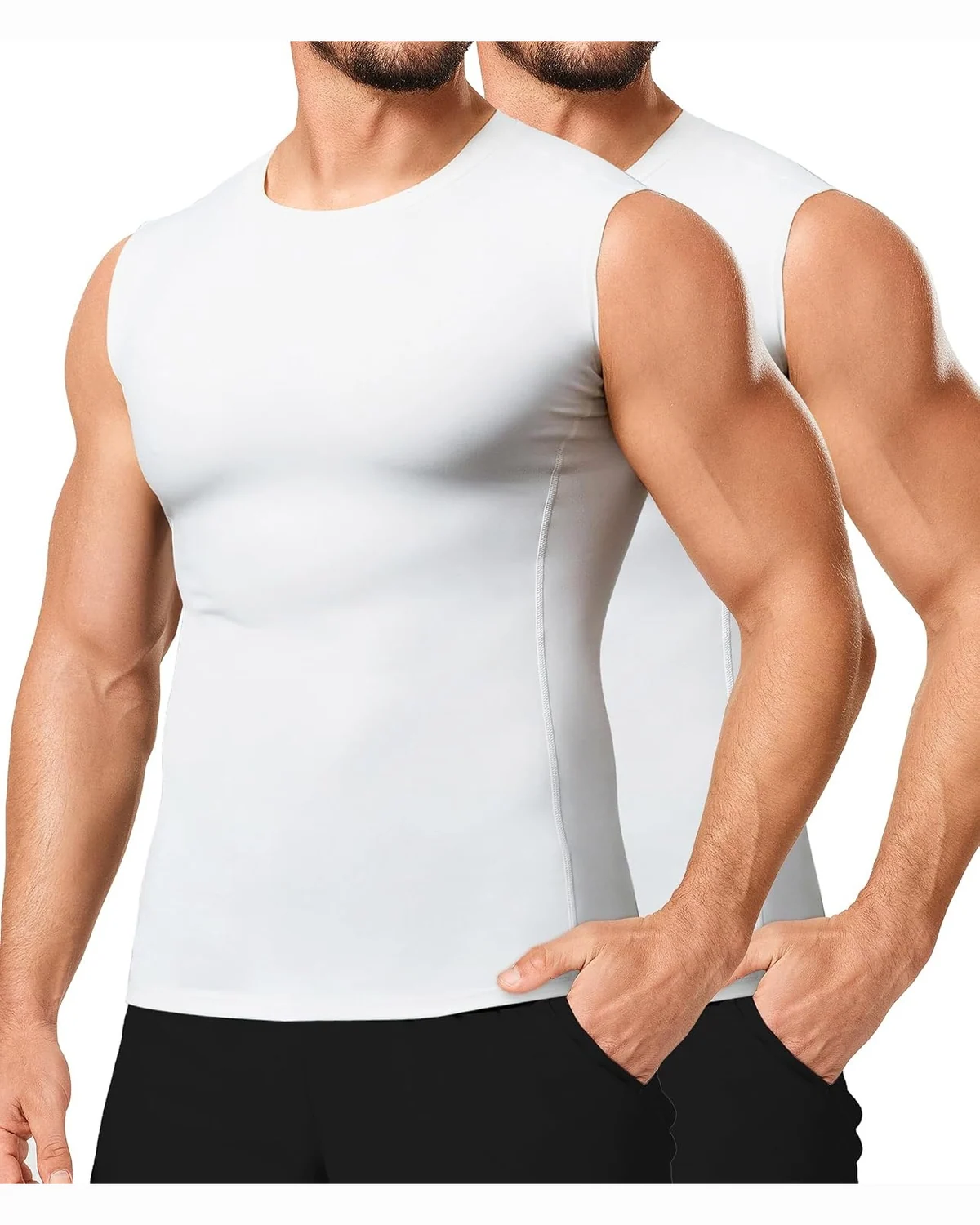 Crew-Neck Tank, Two-Pack, White two-pack, XL