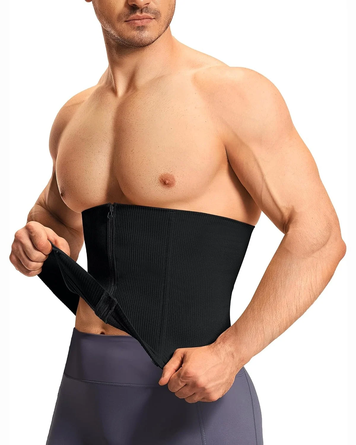 Zip-Front Waist Shaper, Black, XL
