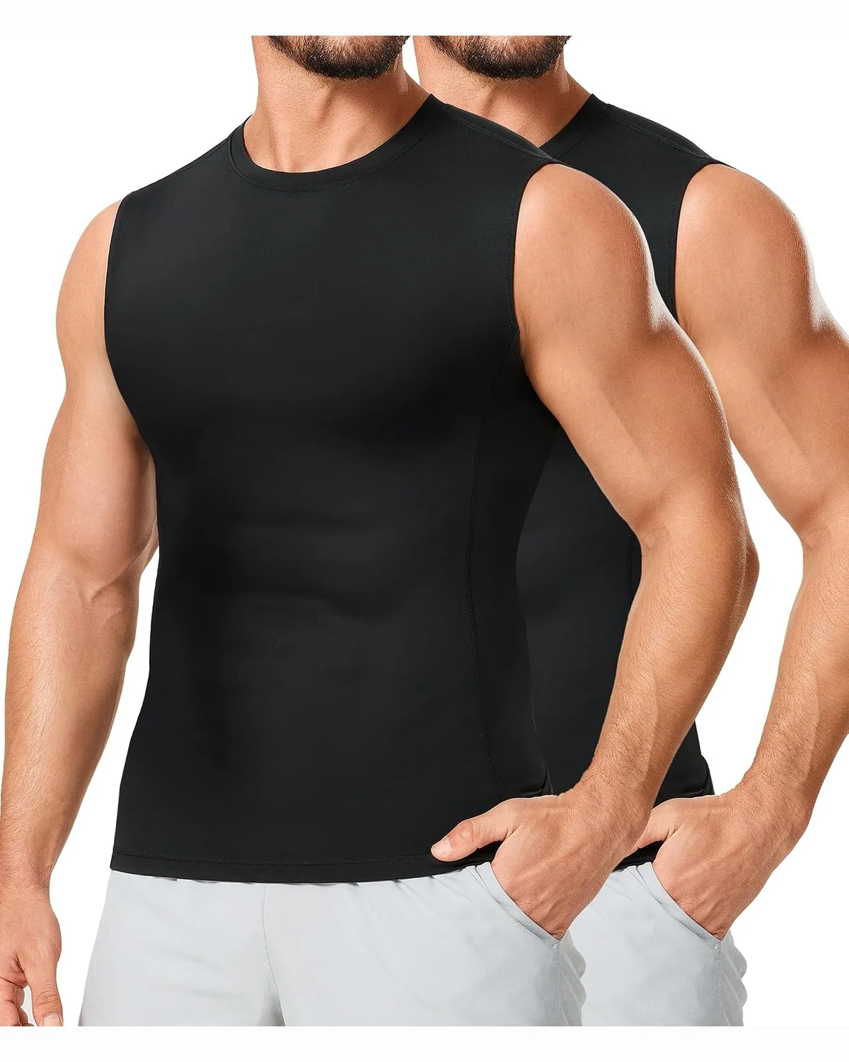 Crew-Neck Tank, Two-Pack, Black two-pack, L