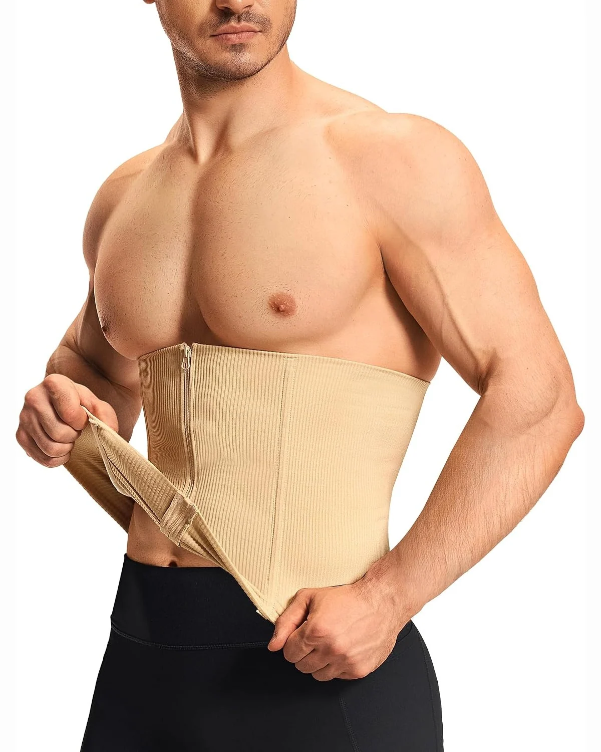 Zip-Front Waist Shaper, Beige, S